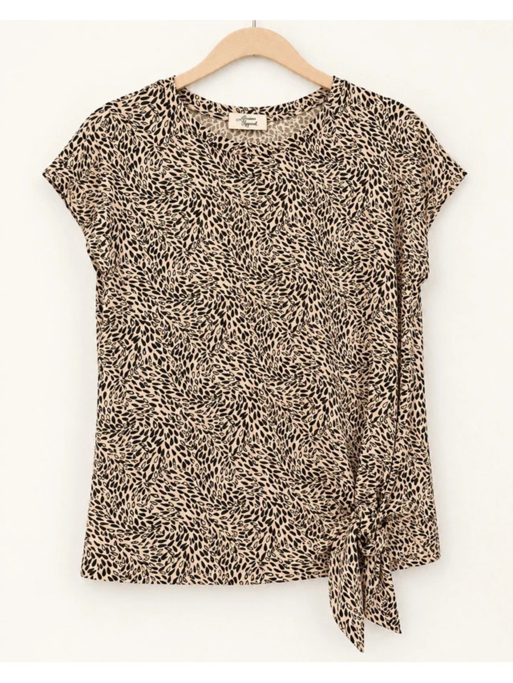 Karen Apparel XL Beige Black Print Side Tie Top